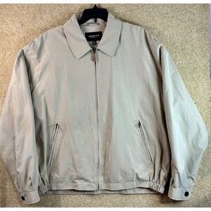 London Fog Mens Jacket XL Beige Harrington Bomber Zip Front Lightweight Coat